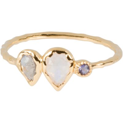 Rose-Cut Labradorite, Moonstone, and Iolite Ring in gold vermeil - Amata Jewelry by Ladini - Handcrafted in Hawai'i