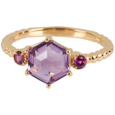 Rose-Cut Amethyst with Garnet Ring in gold vermeil - Amata Jewelry by Ladini - Handcrafted in Hawai'i