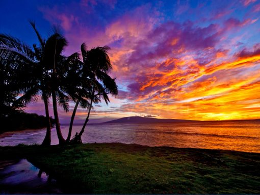 A sunset in Mala, Maui, Hawai'i, is filled with vivid colors in this photo titled "Mala Sunset" by Marty Wolff.