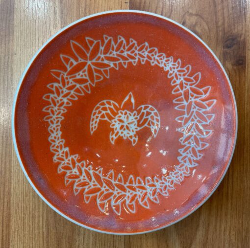 Orange Honu Small Shallow Ceramic Plate by Curt Stevens