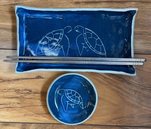 Royal Blue Honu Ceramic Sushi Set by Curt Stevens