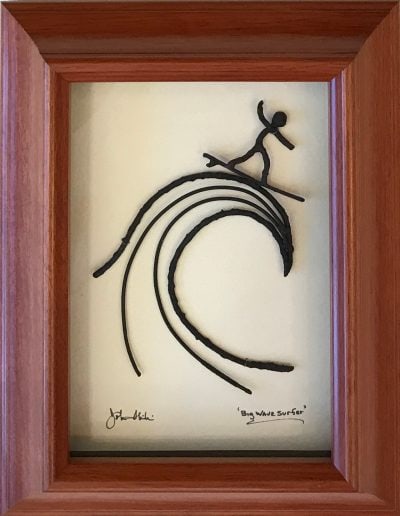 "Big Wave Surfer" Bronze/Pewter Framed Shadowbox Sculpture by John Ilnicki