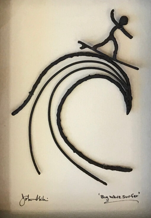 "Big Wave Surfer" Bronze/Pewter Framed Shadowbox Sculpture by John Ilnicki
