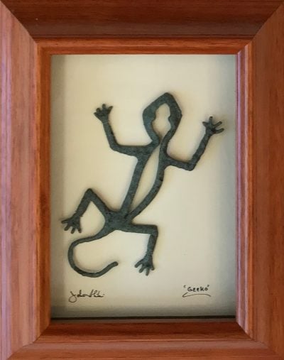 "Green Gecko" Bronze/Pewter Framed Shadowbox Sculpture by John Ilnicki