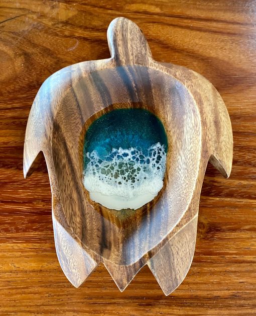 Honu Resin Ocean Wooden Bowl by Leilani Kepler - Large Example - LKK03