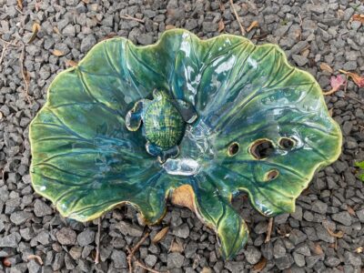 Large Ceramic Lotus Leaf Bowl with Sea Turtle by Sharon Ransford - EXAMPLE - SR519