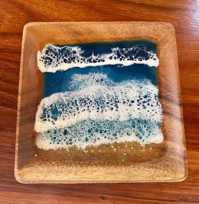 Square Resin Ocean Wooden Platter by Leilani Kepler - Example - LKK12