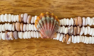 Puka Shell Bracelet by Kanna McCann - 3 Strand Small White with Sunrise Shell - PANK1488-M