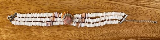 Puka Shell Bracelet by Kanna McCann - 3 Strand Small White with Sunrise Shell - PANK1488-M