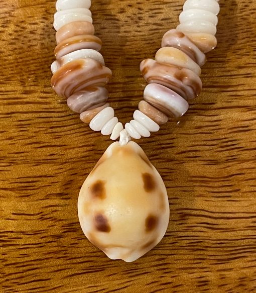 Puka Shell Necklace by Kanna McCann - 18" with Rare Spotted Cowry Drop - PANK1484-P