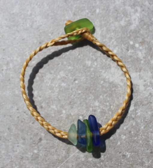 Blue and Green Sea Glass Pebble Bracelet by Sam Grim - SAM885