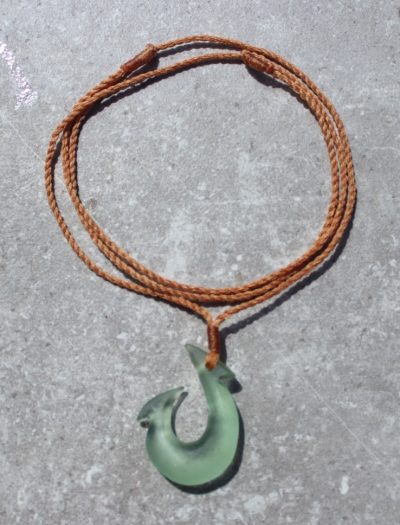 Seafoam Sea Glass Fish Hook Necklace by Sam Grim - SAM890