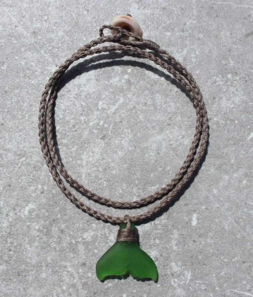 Green Sea Glass Whale Tail Necklace by Sam Grim - SAM891