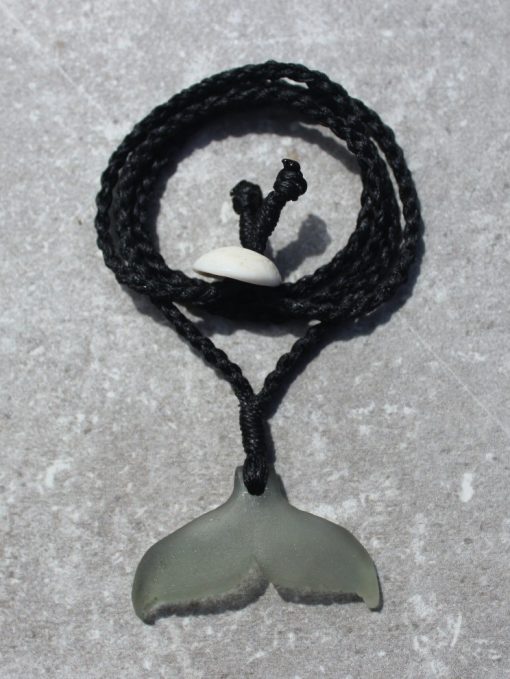 Gray Sea Glass Whale Tail Necklace by Sam Grim - SAM892