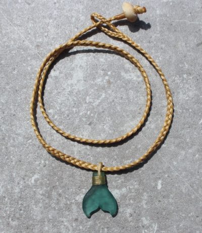 Teal Sea Glass Whale Tail Necklace by Sam Grim - SAM894