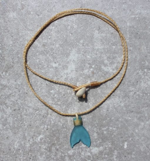 Baby Blue Sea Glass Whale Tail Necklace by Sam Grim - SAM895