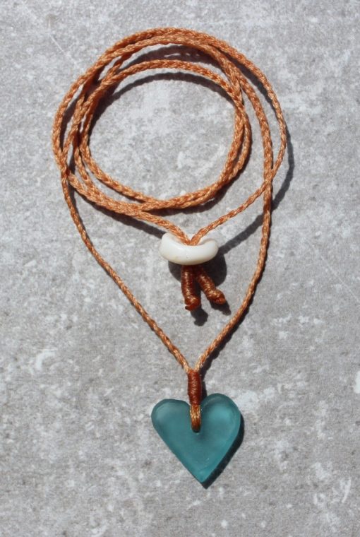 Blue Sea Glass Heart Necklace by Sam Grim - SAM896