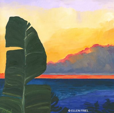 "Palm Sunset Banana Leaf" by Ellen Friel