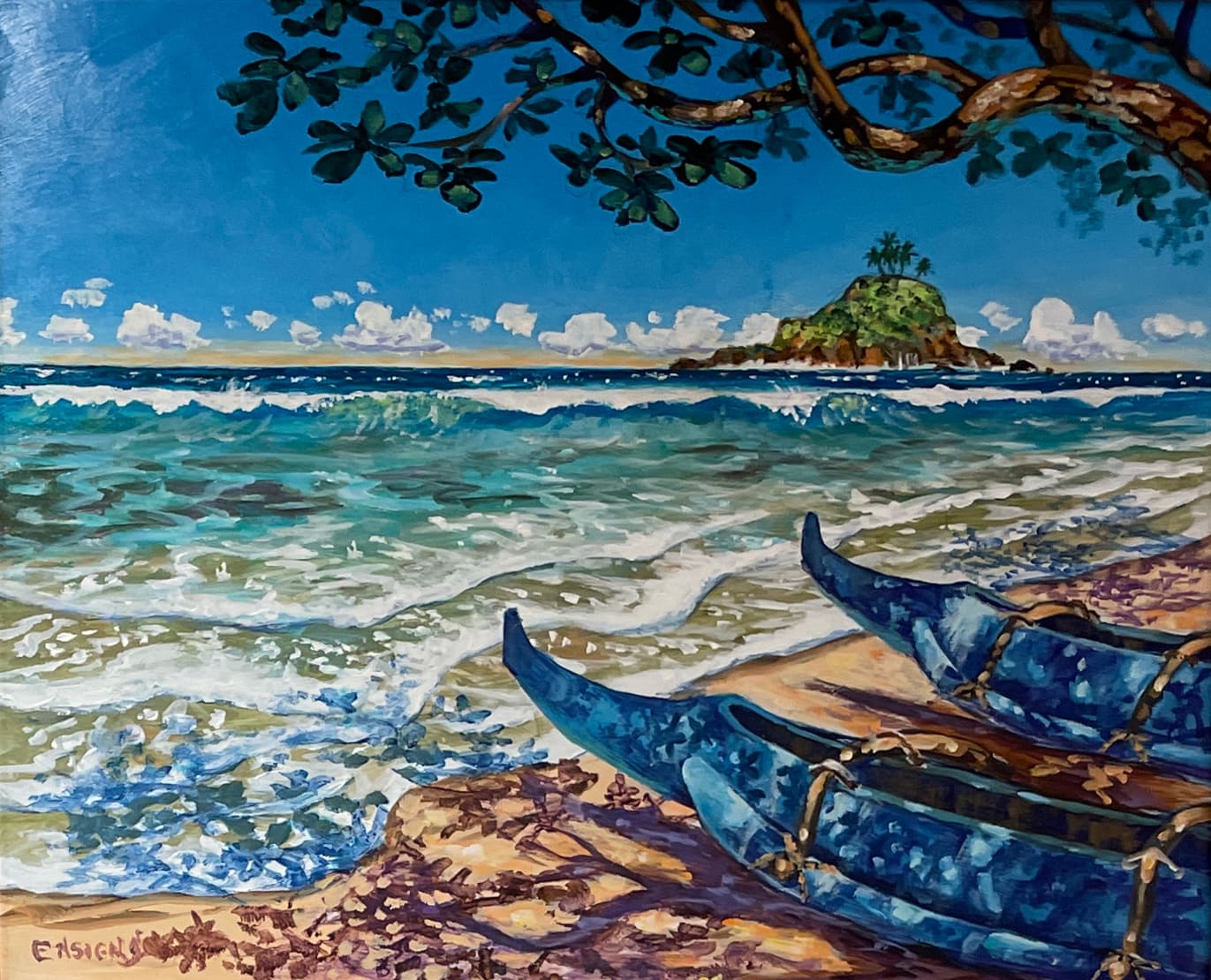 Kauai Ocean Original Acrylic Painting, 5x7 Canvas Panel, Hawaii