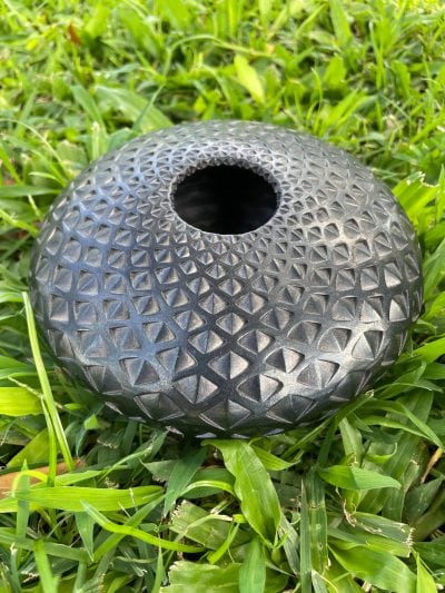 Black Metallic Diamond Patterned Vessel by Michael Wisner - MIW 121