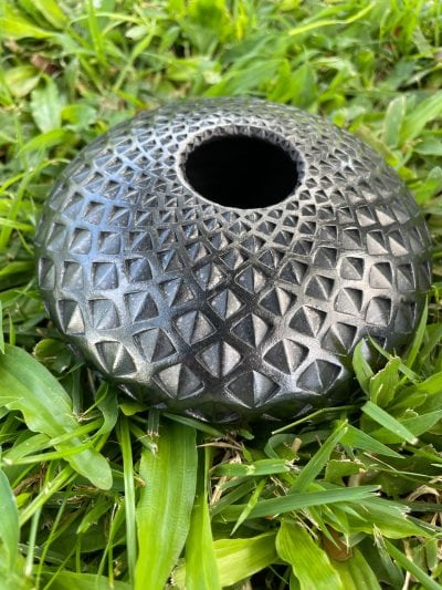 Black Metallic Diamond Patterned Vessel by Michael Wisner - MIW124