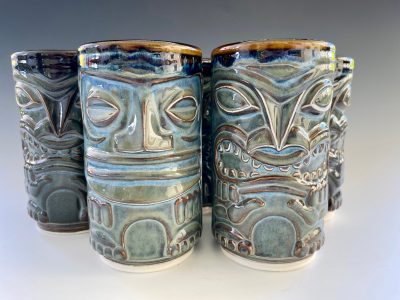 Tiki Mugs by Ocean Raku Pottery