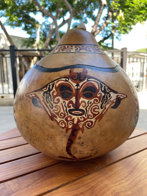 Lidded Marquesan Manta Ray Gourd by Neola Caveny - NEC140