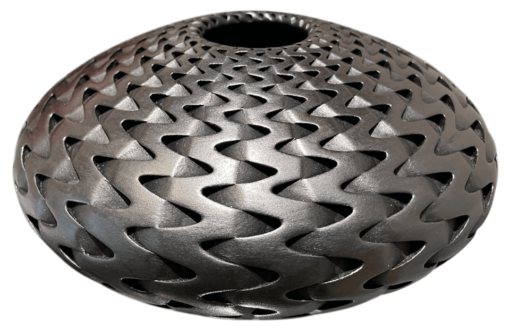 Black Metallic Waves Patterned Clay Vessel by Michael Wisner