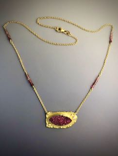 Cobaltocalcite Necklace with Diamonds and Pink Tourmaline in 18K Gold by Carol and Michael Schwarz - CMS560