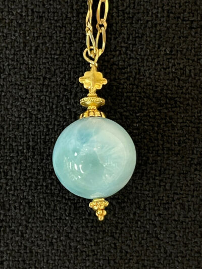 Larimar Orb Pendant with 18K Gold Findings by Patricia Van Wagoner