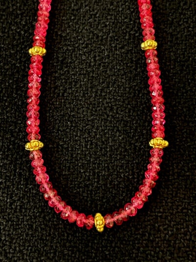 Faceted Pink Spinel and 18K Gold Bead Necklace by Patricia Van Wagoner