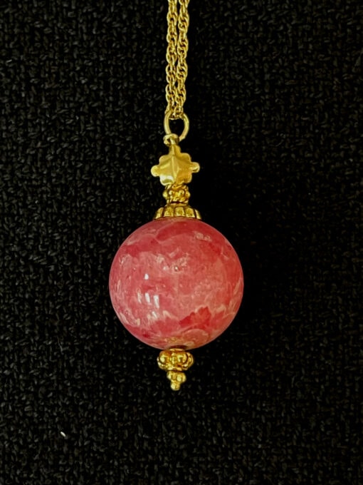 Rhodochrosite Orb Pendant with 18K Gold Findings by Patricia Van Wagoner