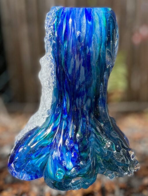 EXAMPLE: Blown Glass Wave Sculpture - Dark Blues/Greens by Ryan Staub