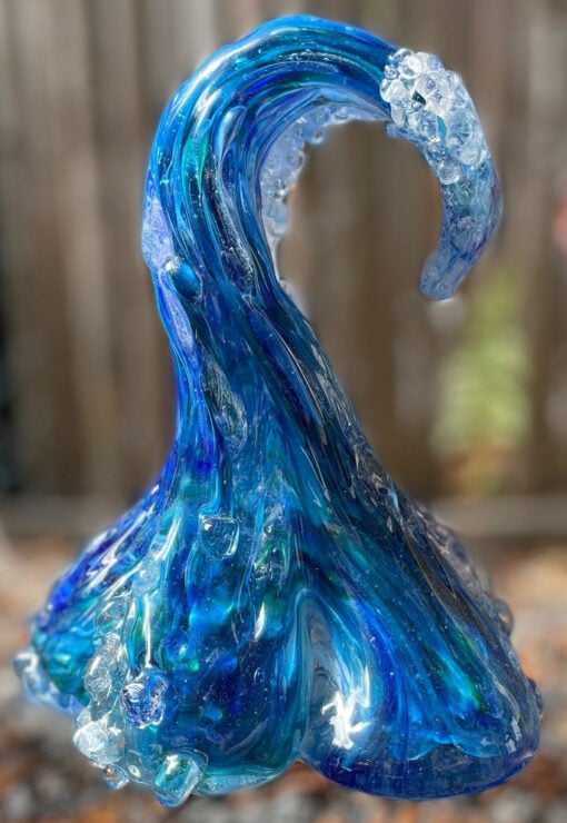 EXAMPLE: Blown Glass Wave Sculpture - Dark Blues/Greens by Ryan Staub