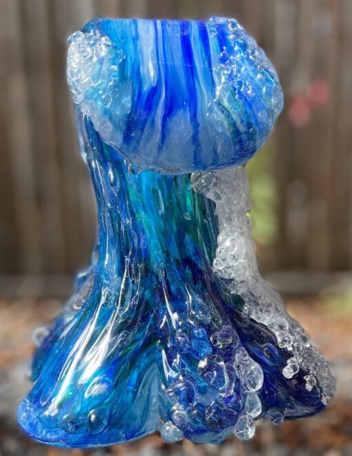 EXAMPLE: Blown Glass Wave Sculpture - Dark Blues/Greens by Ryan Staub