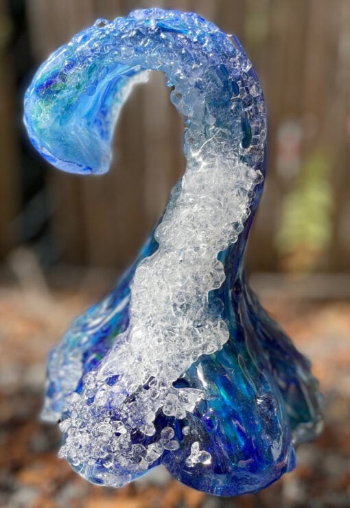 EXAMPLE: Blown Glass Wave Sculpture - Dark Blues/Greens by Ryan Staub