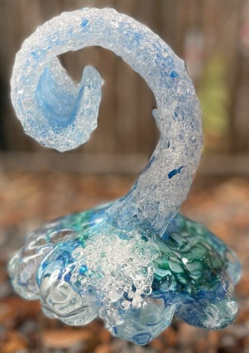 EXAMPLE: Blown Glass Wave Sculpture - Light Blues/Greens by Ryan Staub