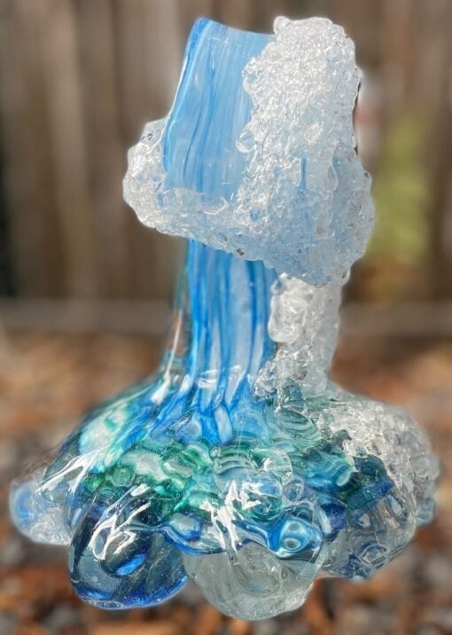 EXAMPLE: Blown Glass Wave Sculpture - Light Blues/Greens by Ryan Staub