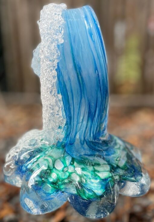 EXAMPLE: Blown Glass Wave Sculpture - Light Blues/Greens by Ryan Staub