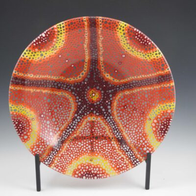 Sea Urchin - Red, Orange & Yellow Murrini Fused Glass Bowl with Stand by Christiane (Karuna) Santoro - KSMB01