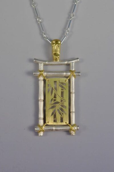 Sterling Silver/18K Gold Bamboo Scroll Pendant by Carol and Michael Schwarz - CMS577