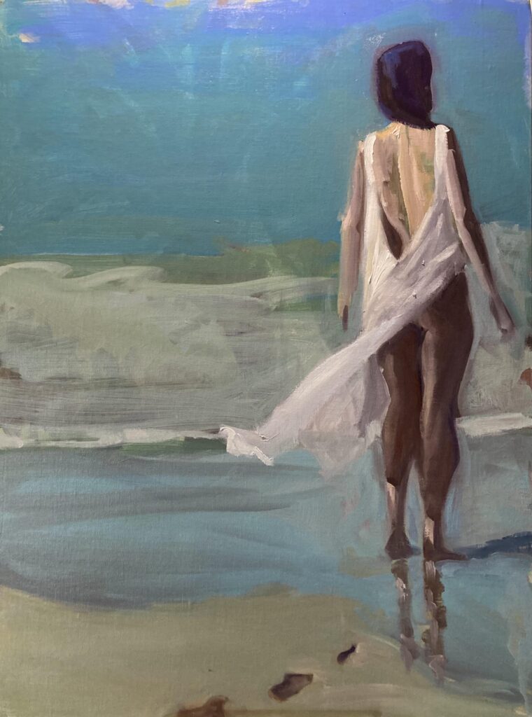 "Maile" woman on the beach original oil painting by Pamela Neswald (sodl)