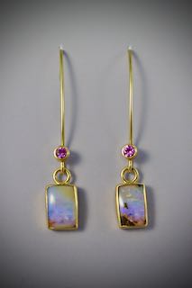 Australian Boulder Opal Earrings with Pink Sapphires by Carol and Michael Schwarz - CMS563