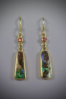 Australian Boulder Opal Earrings with Pink Sapphires by Carol and Michael Schwarz - CMS564