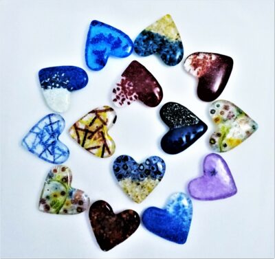 Assorted Small Aloha Fused Glass Hearts by Susie Donaldson - SUD001