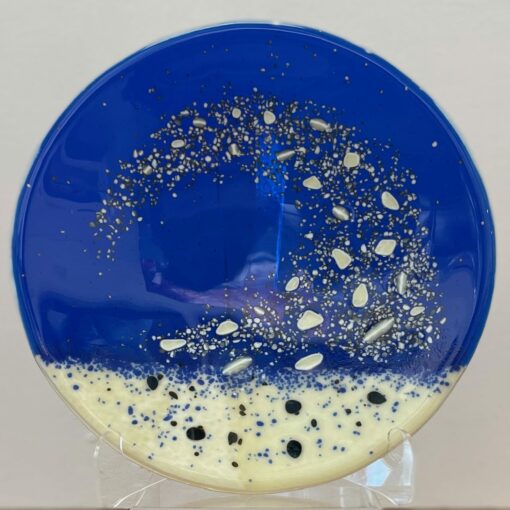 Round Fused Glass Plate in Blue & White - Cresting Wave by Susie Donaldson - SUD004