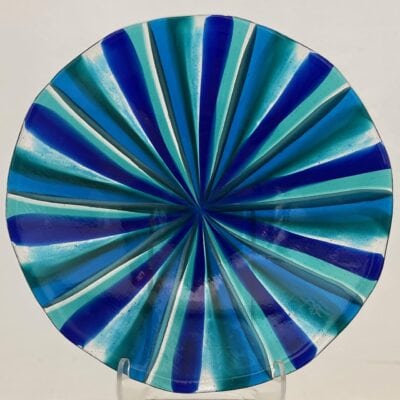 Round Fused Glass Plate in Blues – Starburst Turquoise Aura by Susie Donaldson - SUD022