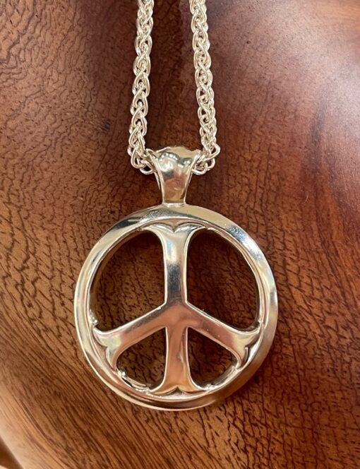 Silver peace symbol pendant on chain