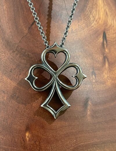 Oxidized Shamrock Cross Pendant on Chain by Cathleen Bunt - CTB13