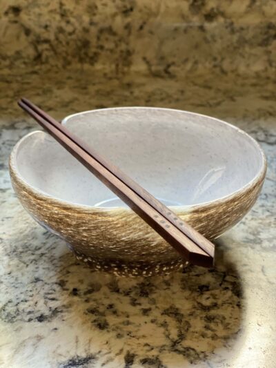 Noodle Bowl with Walnut Chopsticks by Lucky Ryan Glass